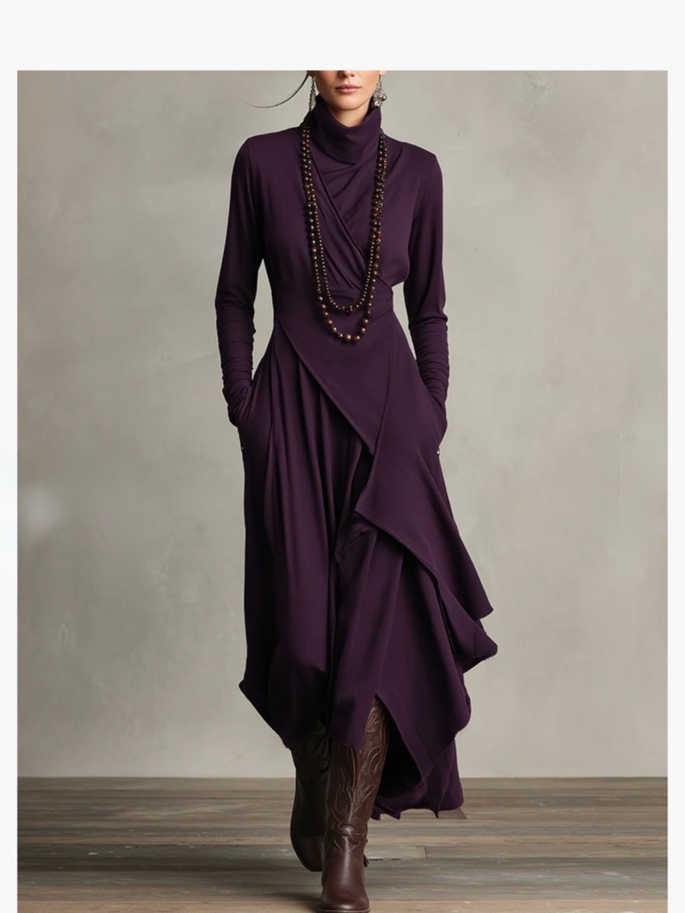 Draped Long Sleeve Purple Maxi Dress by Modesees size Large NWT